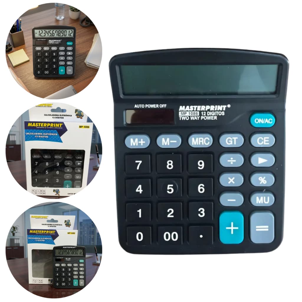Calculadora De Mesa Eletrônica Masterprint Escola Escritório 12 Dígitos
