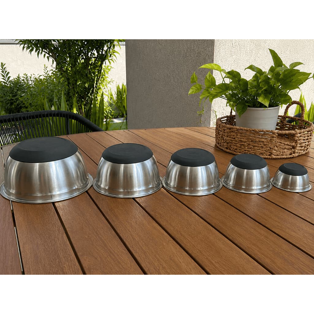 Kit 5 Bowls Antiderrapante Fundo Aço Inox 28 24 22 20 16 Cm