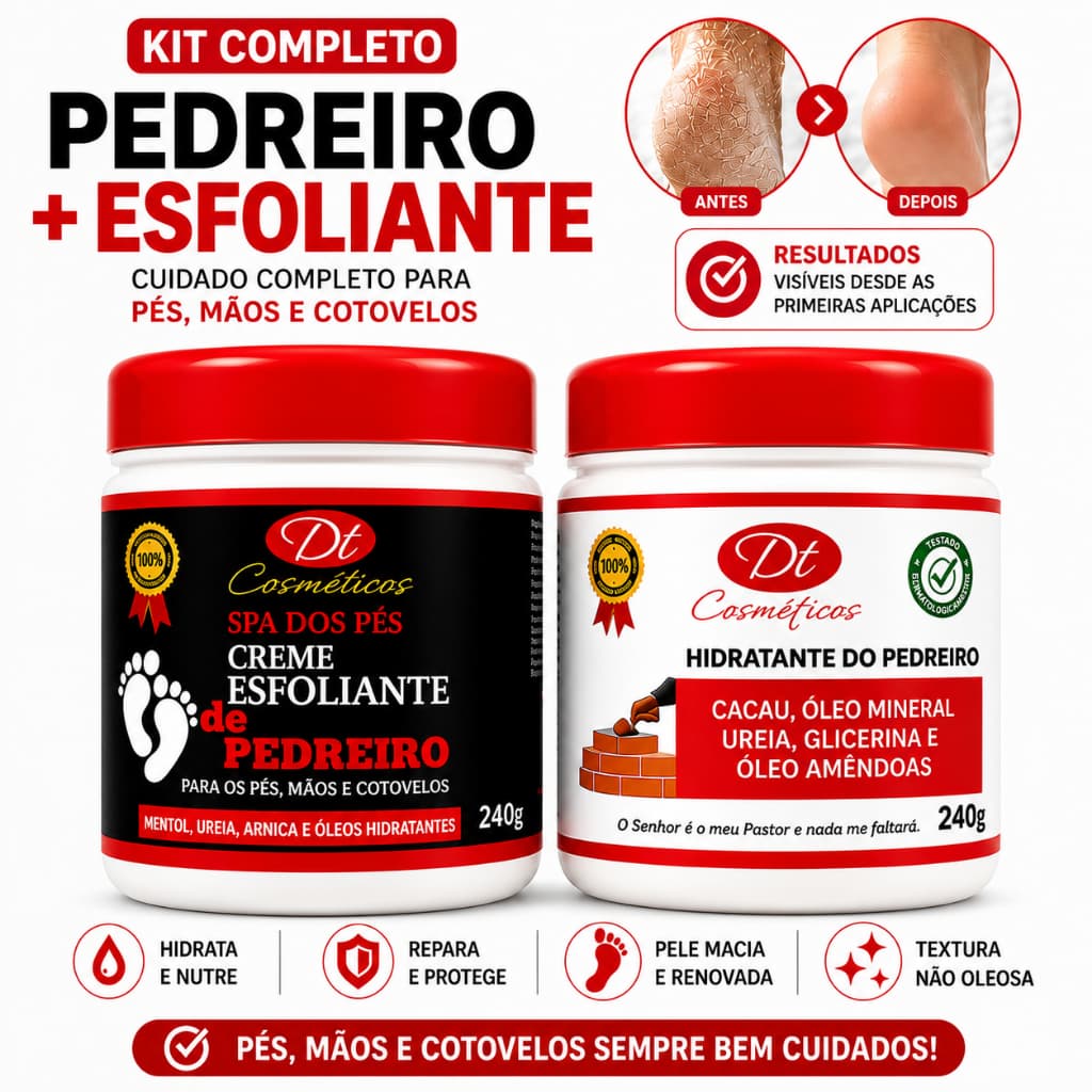 Kit Do Pedreiro 240g: Creme Hidratante + Esfoliante Pés e Mãos — Para Pele Ressecada e Calcanhar Áspero