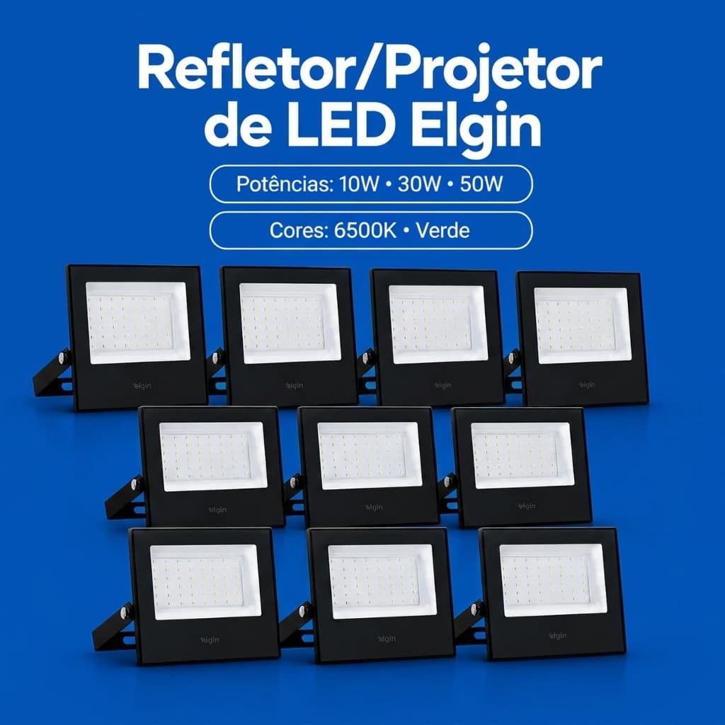 Kit 10 Refletor Led Holofote 10W 30W 50W IP65 Bivolt À Prova D'água Externo Elgin