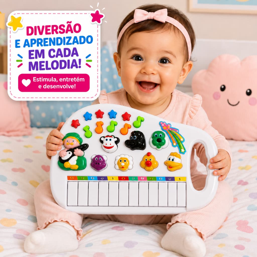 Piano Teclado Musical Infantil Fazendinha Educativo com Som de Animais Fazenda