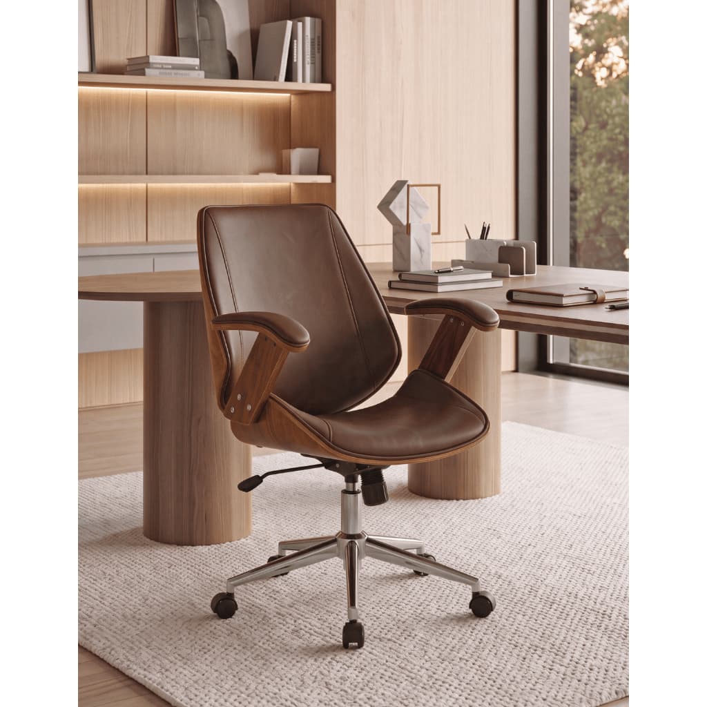 Cadeira de Escritório Ergonômica Giratória Couro Homenow Kopenhagen Diretor Office Marrom
