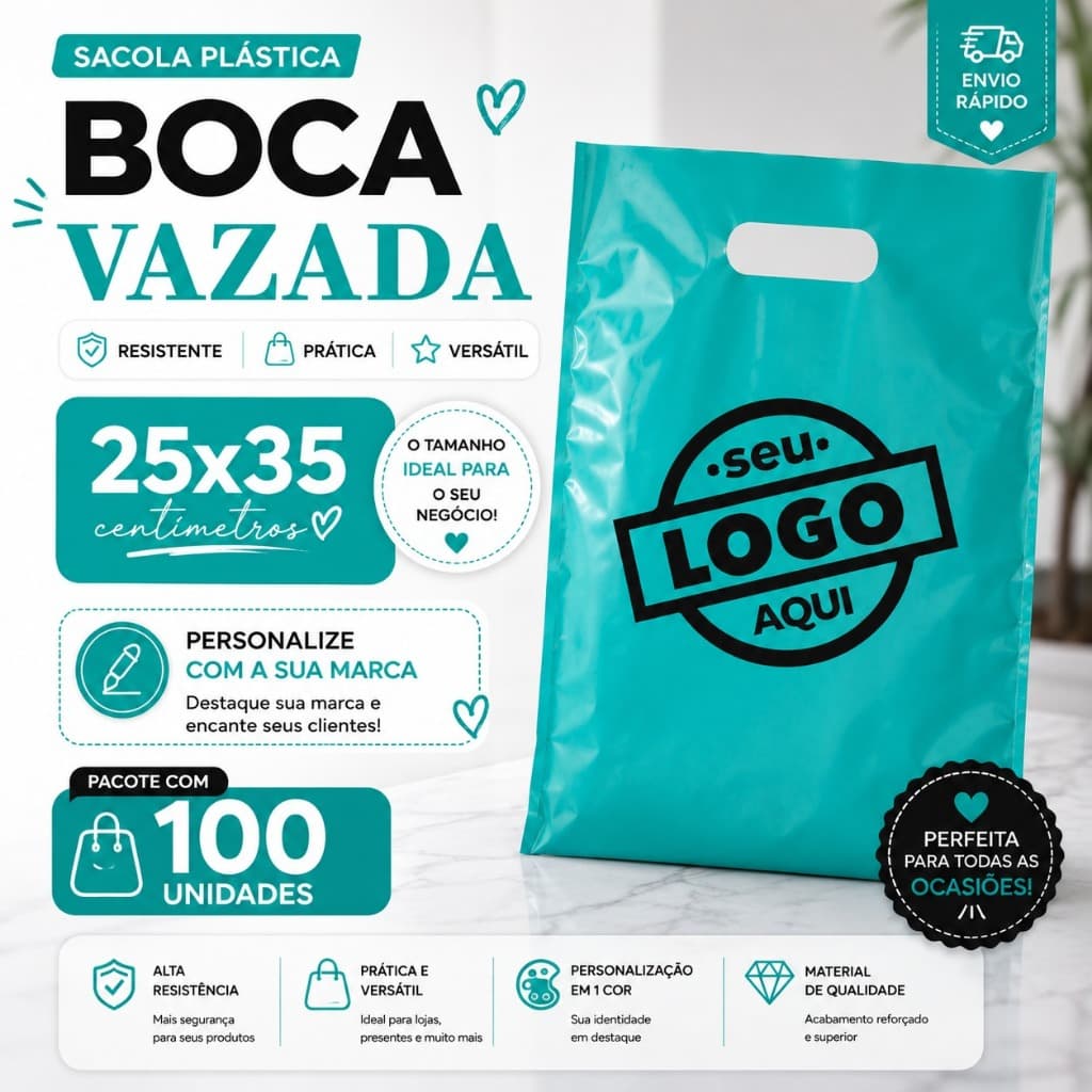 Sacola Plastica Boca Vazada 25x35 100 unidades Boca de Palhaço
