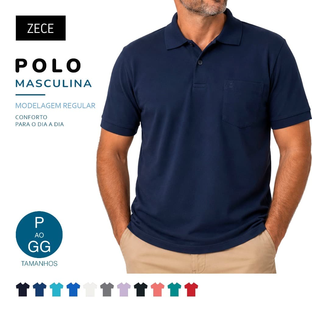 Camisa Polo Masculina Lisa Manga Curta Básica Casual
