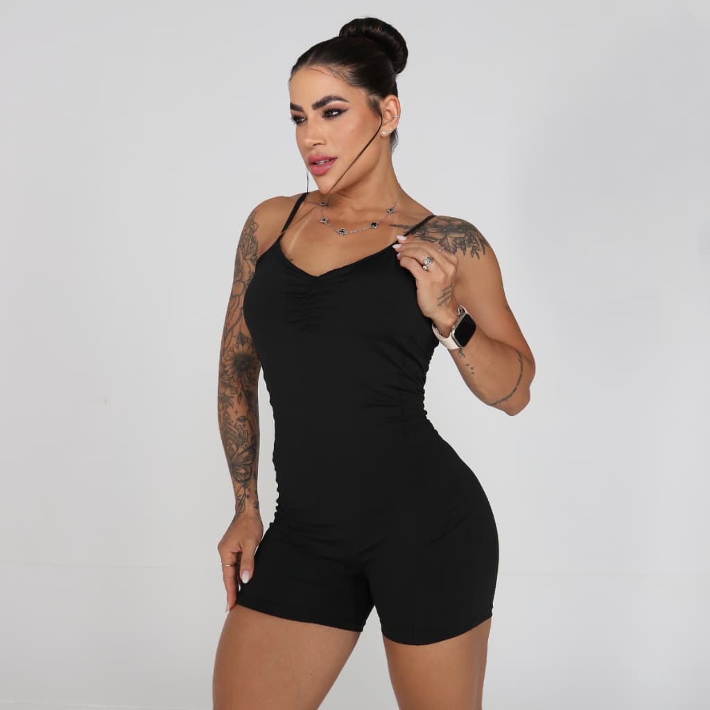 Macaquinho Feminino Curto Justo Alça Fina com Bojo Fitness Casual Confortável Moda Verão