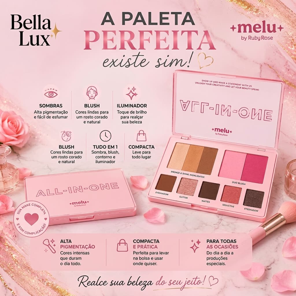 Paleta Ruby Rose Multifuncional 3 em 1 - Sombra - Blush - Bronzer - All In One