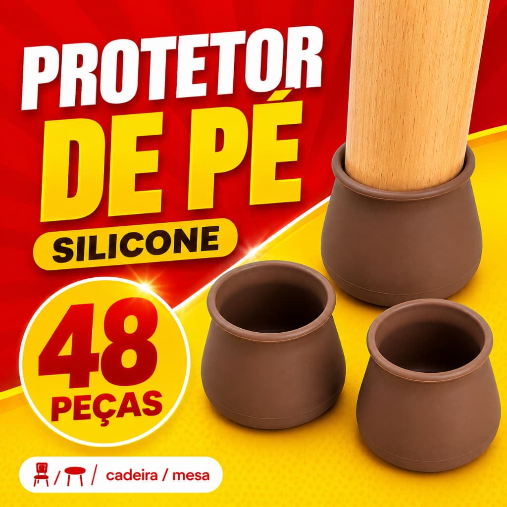 Kit 48 Protetor de Pes Redondo Cadeira Mesa Silicone Antiderrapante Ponteira Perna Moveis Nao Risca