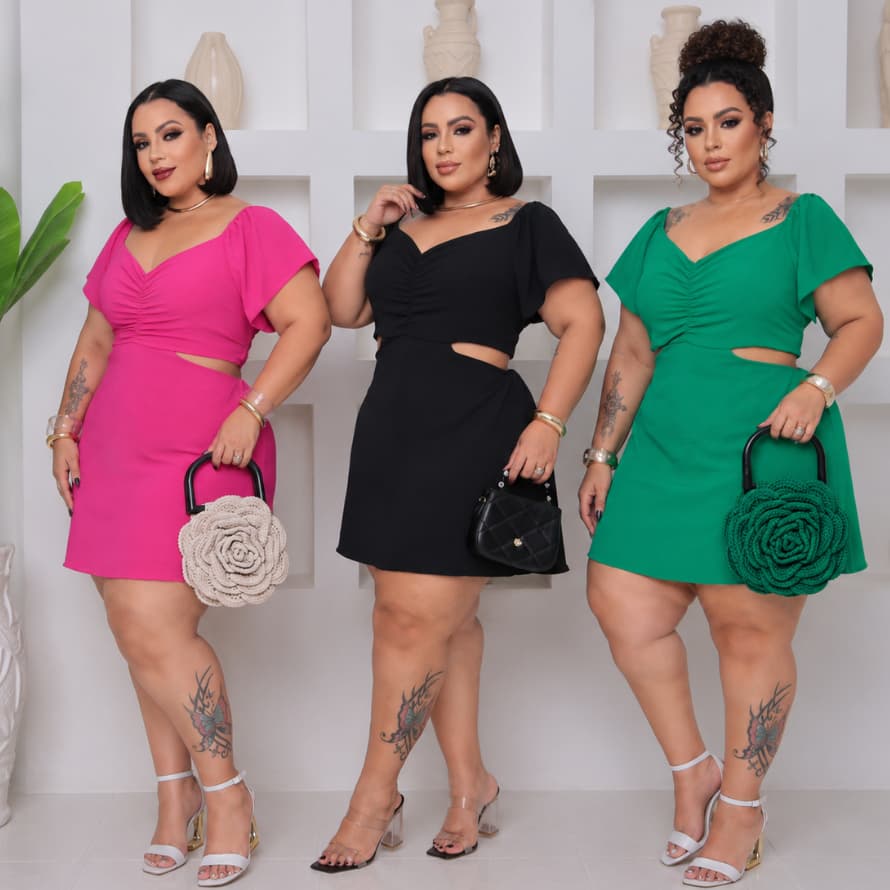 Macaquinho Vestido LIZ Plus Size Feminino Manga Curta Tecido Duna Vestido Short Saia Confortável G1 46 48 50