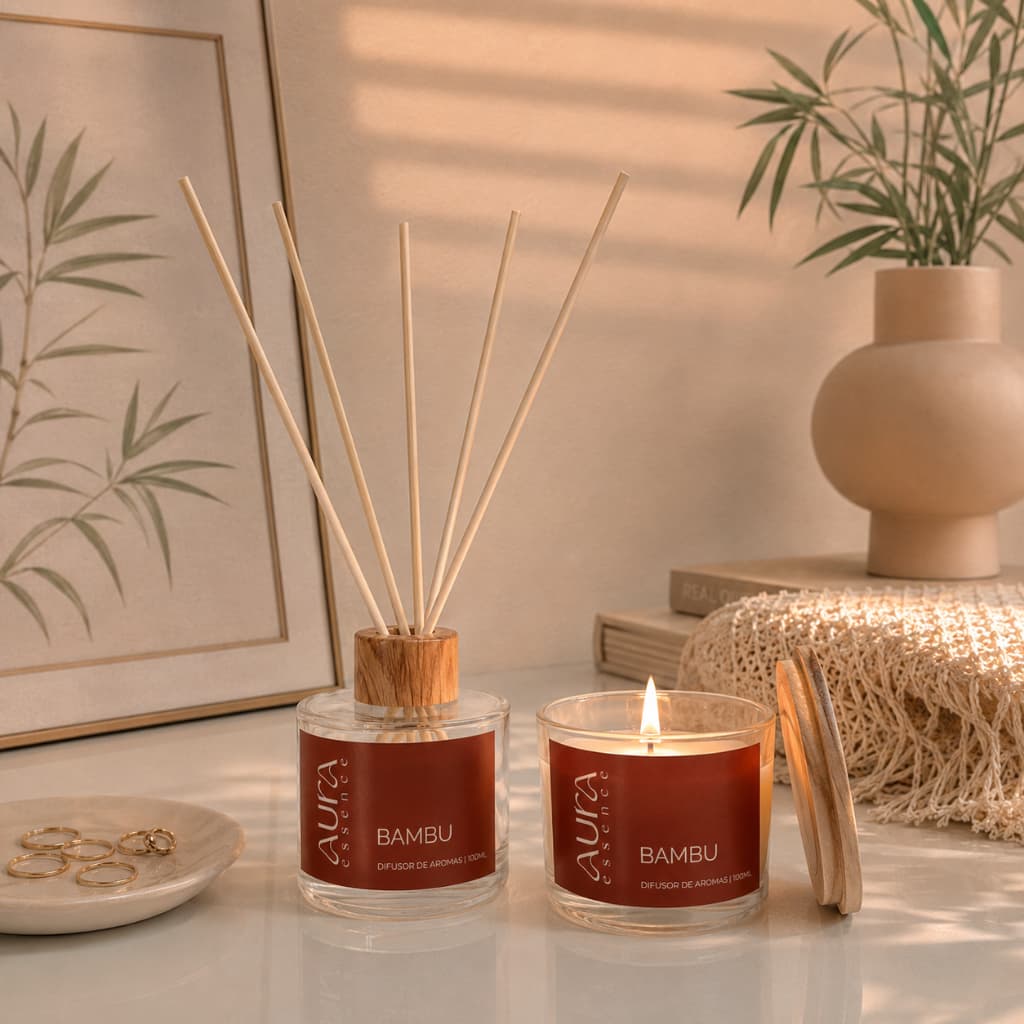 Kit Vela Aromática + Difusor de Aromas 100ml | Home Decor Presente