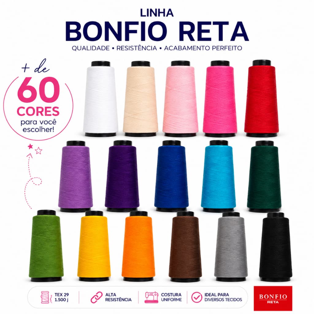 Linha de Costura Bonfio 1500 jardas 120 100% Poliéster 1371mt 1