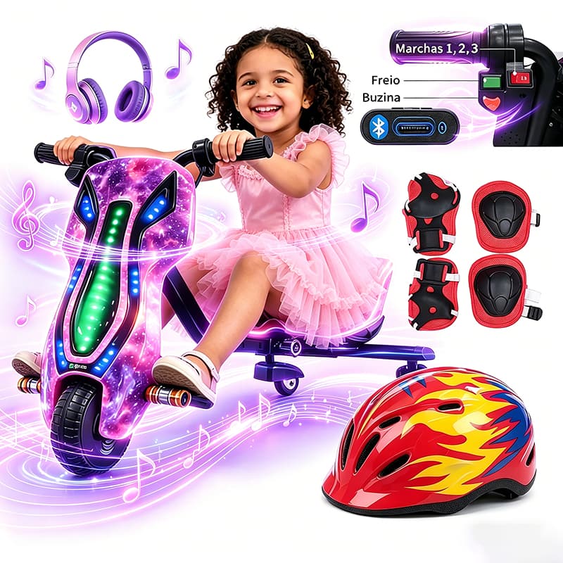 Triciclo Elétrico Drift para Crianças Drift Kart Elétrico