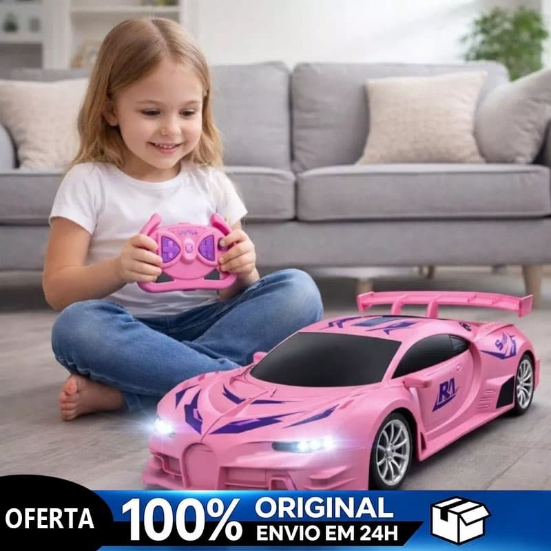 Carrinho Esportivo de Controle Remoto Recarregável 4 Funções Luz LED Brinquedo Infantil Ideal para Presente de Menina