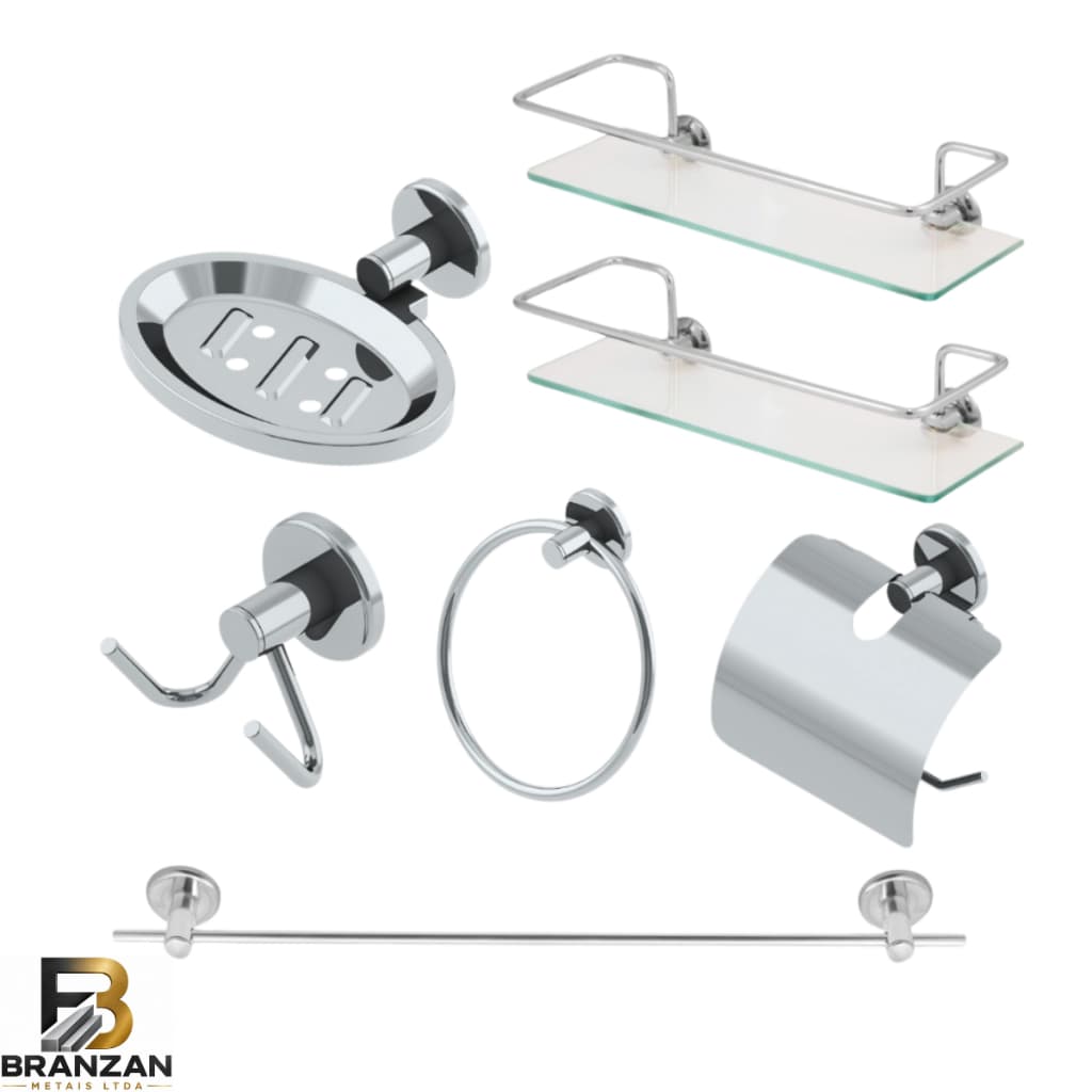Kit Acessórios Para Banheiro 5 Peças + 2 Porta Shampoo Reto