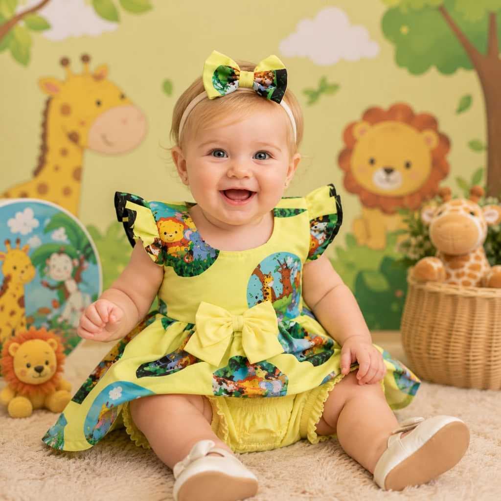 Conjunto Menina Bebê Carinho Safari +Faixa de Cabelo (ac)