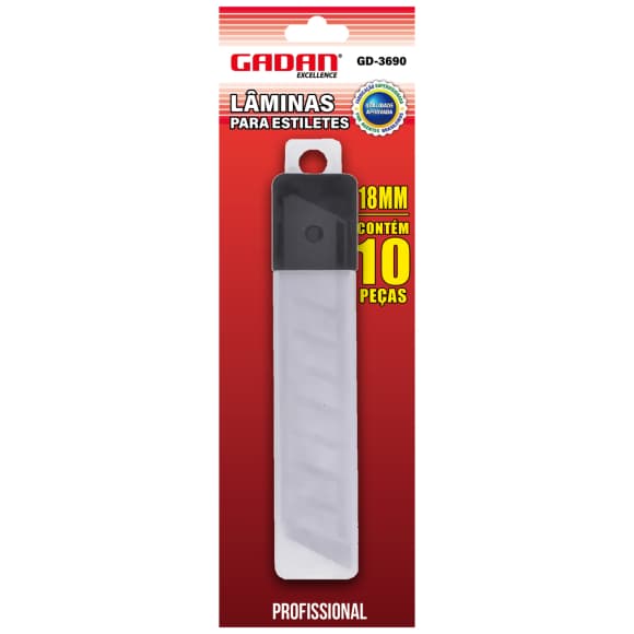 Lâmina Para Estilete Gadan 18mm - 10 Peças Gd-3690