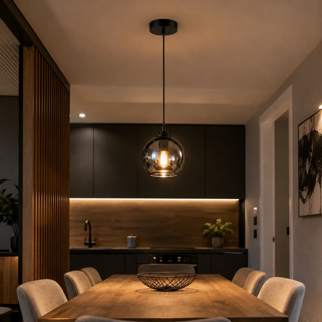 Luminária Pendente de Teto Led Moderno de Vidro Globo Esfera Espelhado Fumê S/Lâmpada 1.2M Preto