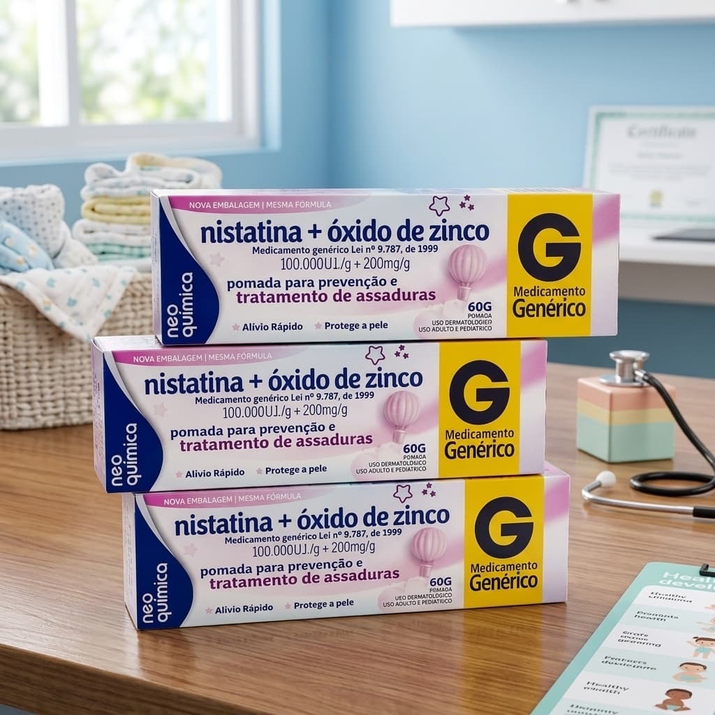 Kit 3 Nistatina + Óxido de Zinco 60g | Pomada Genérica para Assaduras Antifúngica e Protetora