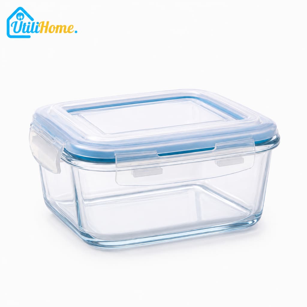 Pote Hermético de Vidro 800ml Quadrado 4 Travas com Vedação