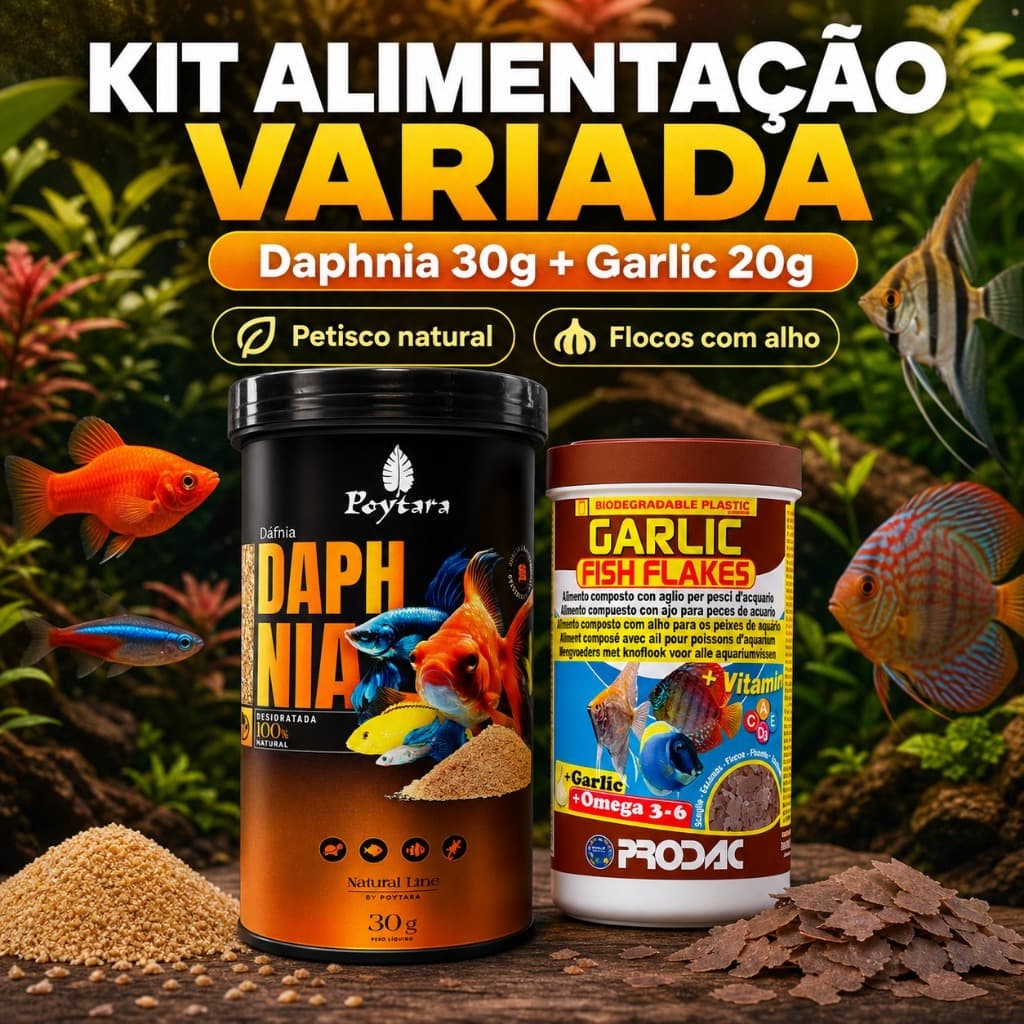 Kit Alimentação Variada Poytara Daphnia 30g + Prodac Garlic 20g