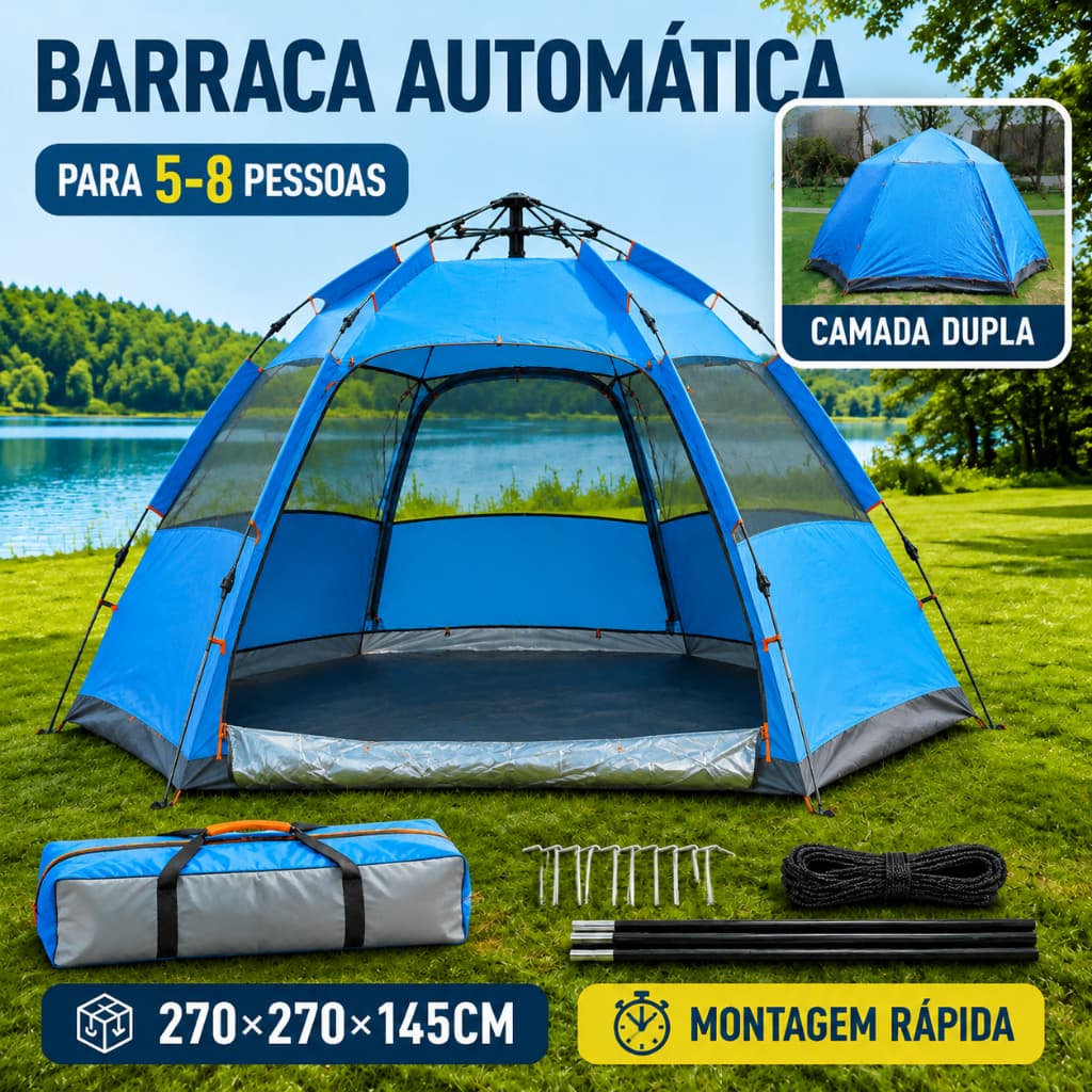 Barraca De Camping Automática 5-8 Pessoas Grande Familiar Impermeável 3000mm 270x270cm Oxford 210D Mosquiteiro B3