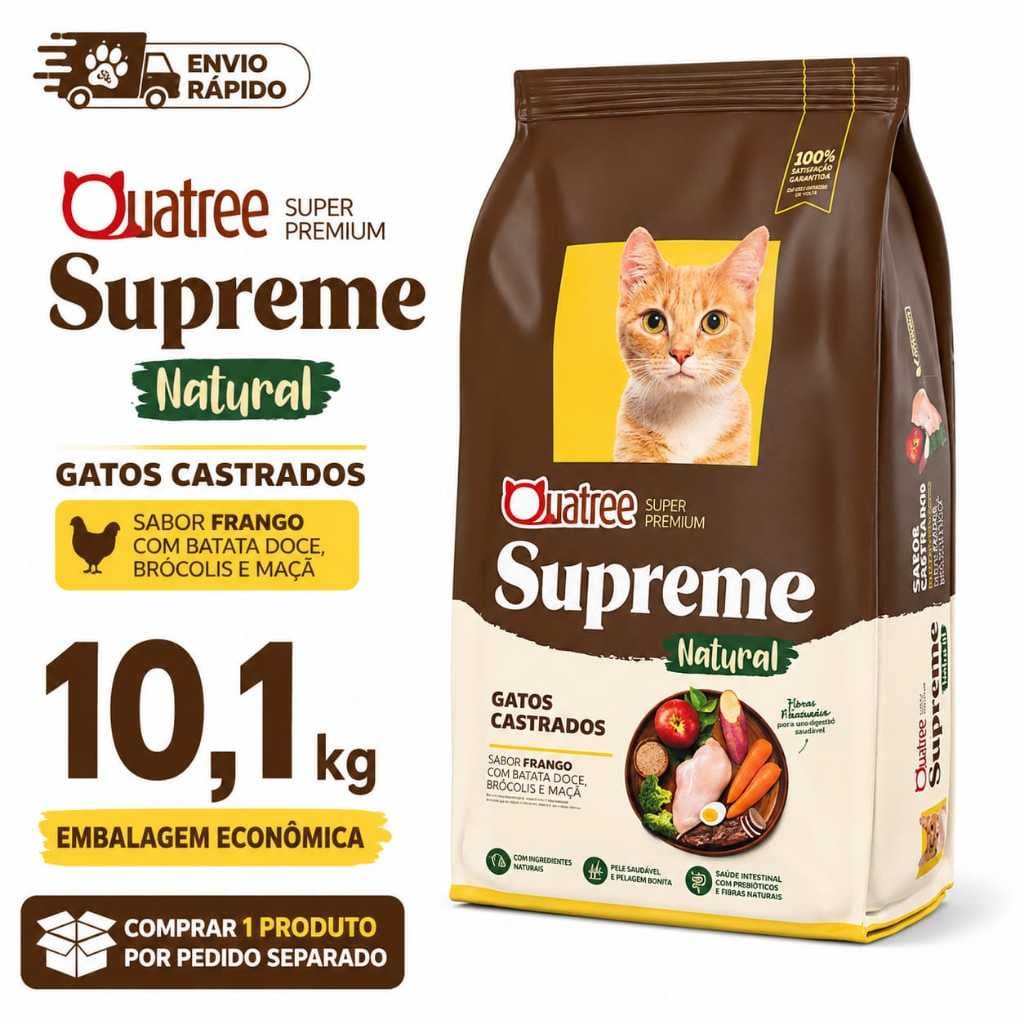 Ração Quatree Supreme Natural Gatos Castrados Frango 10,1kg