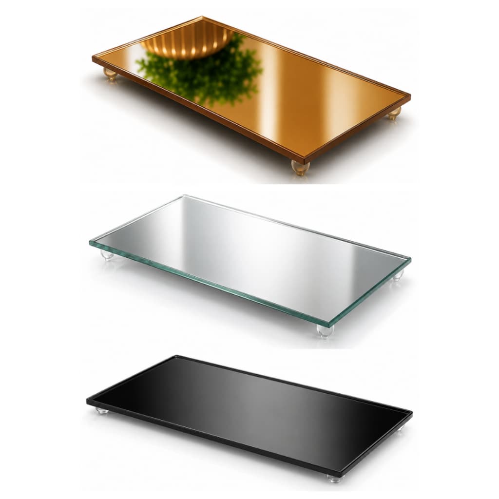 Bandeja Espelhada Decorativa Luxo Para Lavabo, Banheiro, Rack - Espelho, Fumê, Bronze, Branco