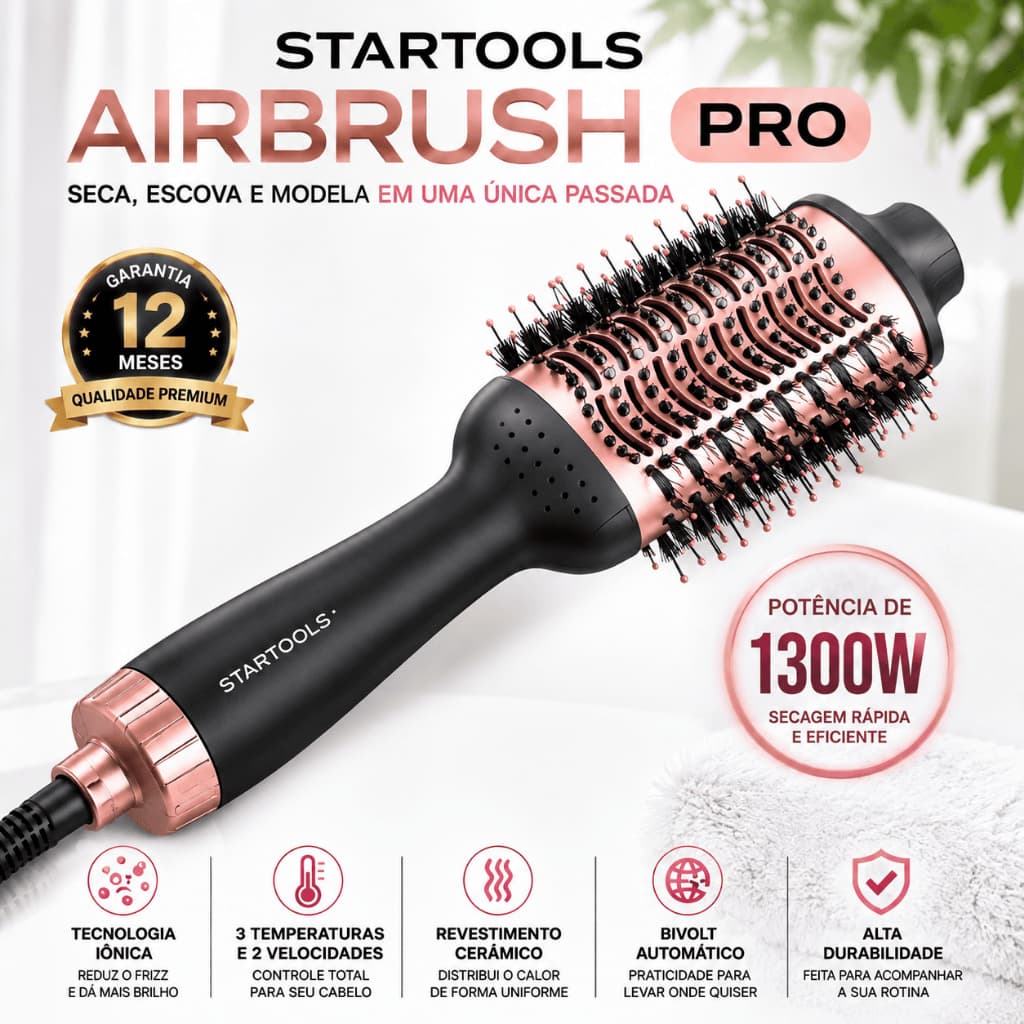 Escova Secadora STARTOOLS AirBrush Pro 1300W Bivolt – Escova Alisadora, Modeladora e Secadora de Cabelo
