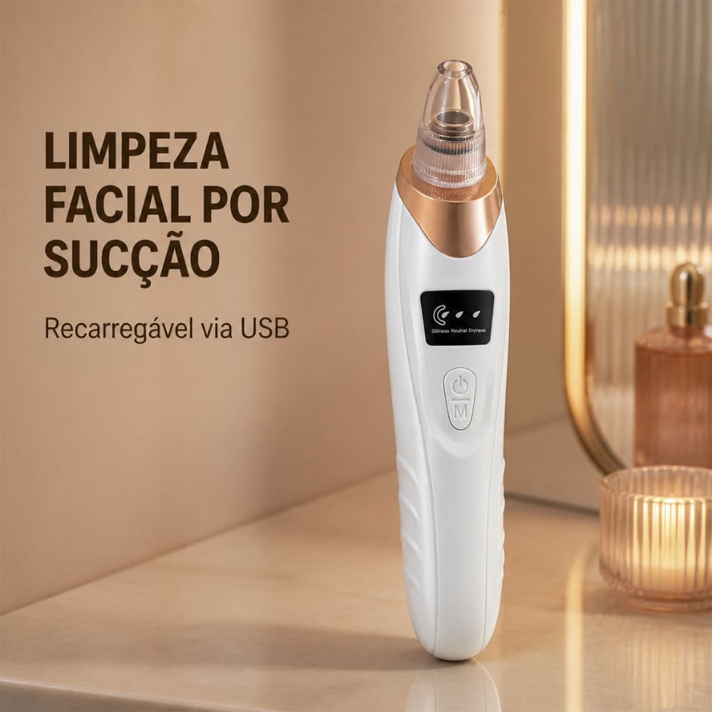 Sugador De Cravos Elétrico Removedor De Cravos Por Sucção USB 5 Ponteiras Limpeza Facial