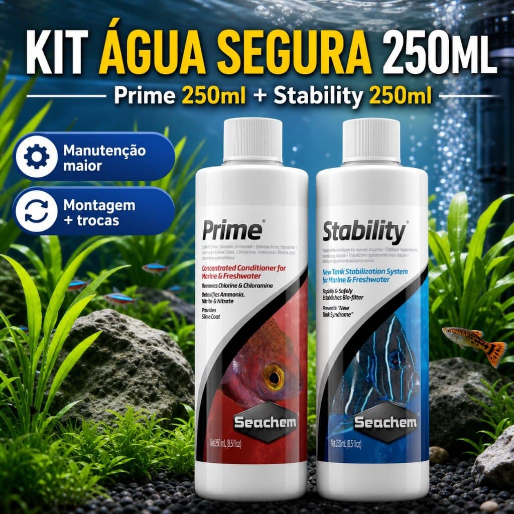 Kit Seachem Prime 250ml + Stability 250ml Aquario Agua Segura