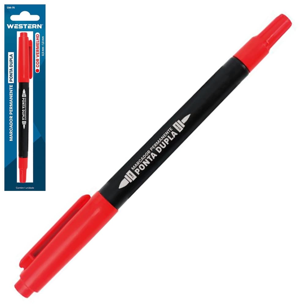 MARCADOR PERMANENTE PONTA DUPLA VERMELHO 0,5-1,0MM