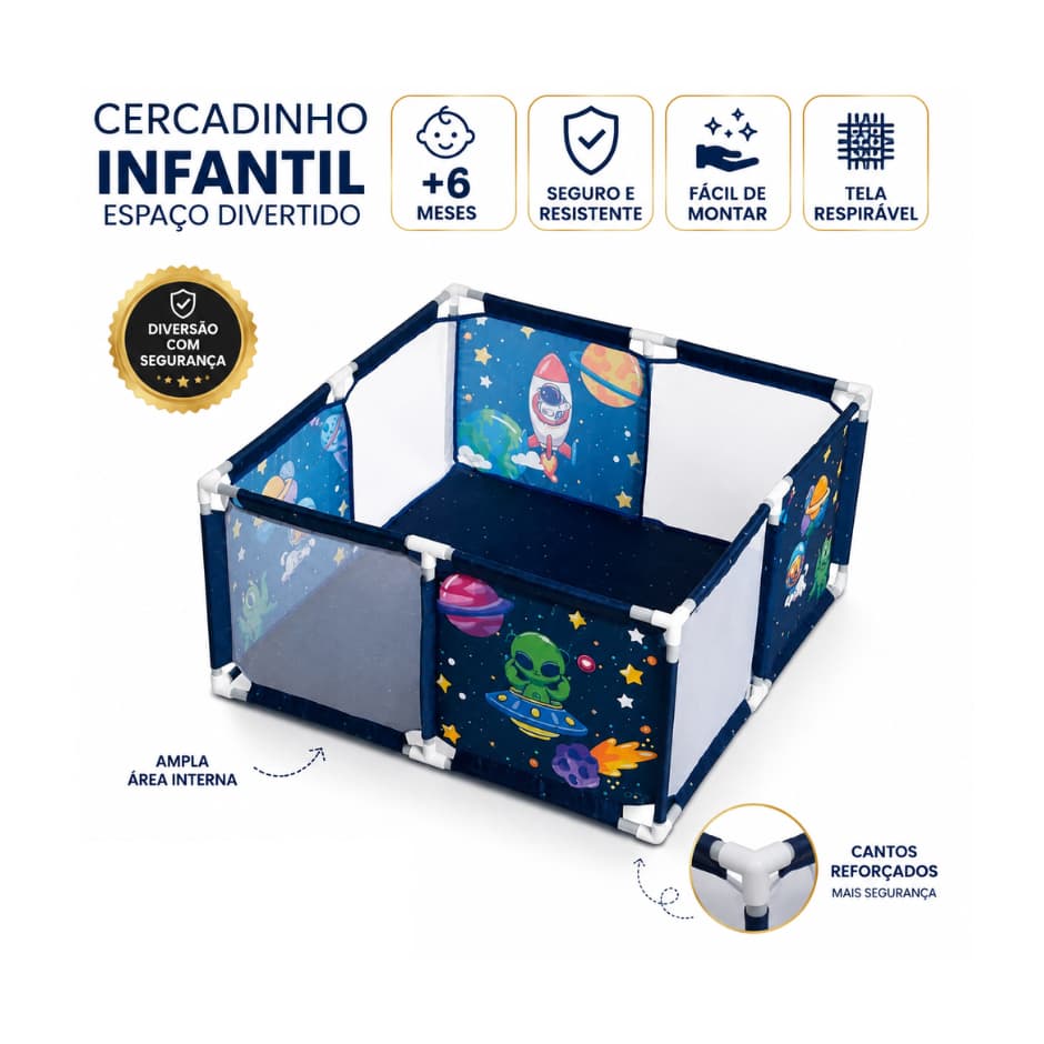 Cercadinho Infantil Playpen Portátil Quadrado Chiqueirinho para Bebê Replay Kids Space Azul