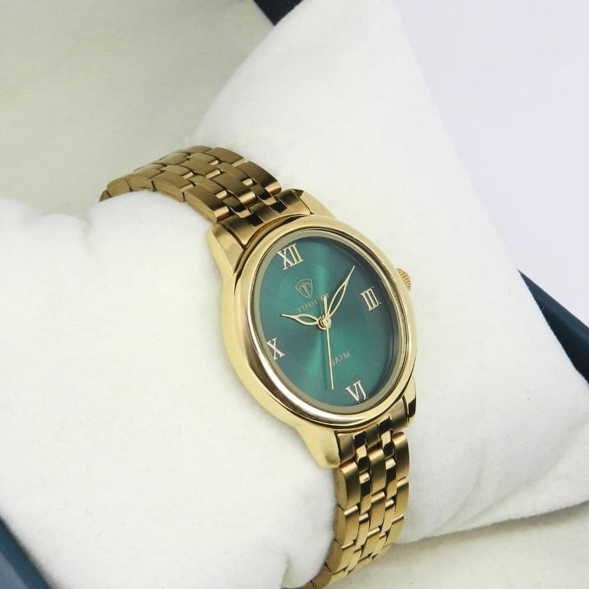 Relógio Feminino Tuguir Analógico TG30470 Dourado e Verde (Resistente à água 5ATM, Vintage, Luxuoso, Charmoso, Fashion)