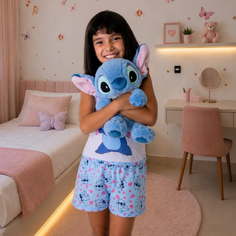 Pijama Infantil Feminino Camiseta Confortável Verão Personagens Regata Short Doll