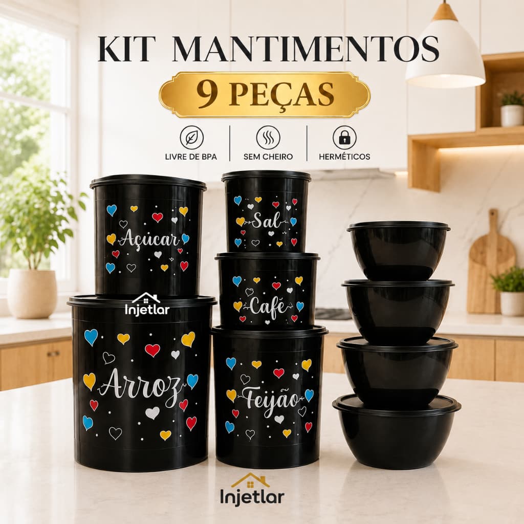 Kit de potes para mantimentos cozinha com 5 peças + 4 potes Boll redondos plástico