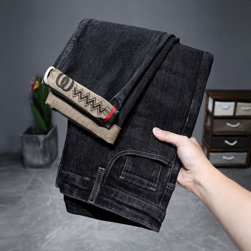 Calça Jeans Masculina Reta Algodão Elastano Preto Escuro, Detalhe no Cós, Jeans Premium