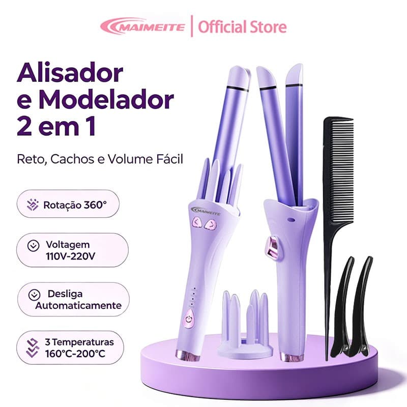 MAIMEITE Alisador e Modelador 2 em 1 26mm Modelador Automático De Cachos 160-200°C Aquecimento Rápid  110v e 220v Bivolt