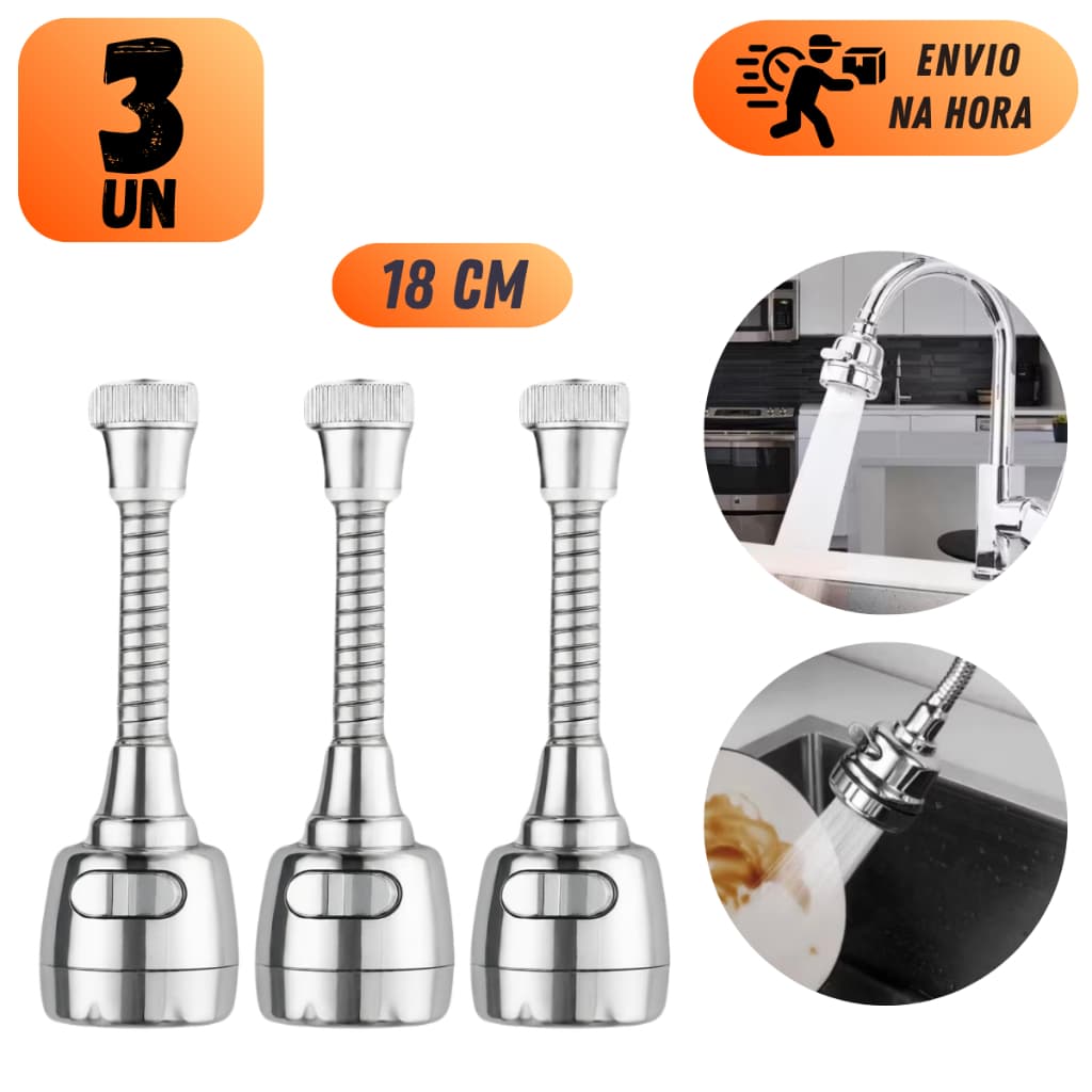 Kit Bico Extensor Flexível 18cm Para Torneira Adaptador Direcionador De Água Para Cozinha