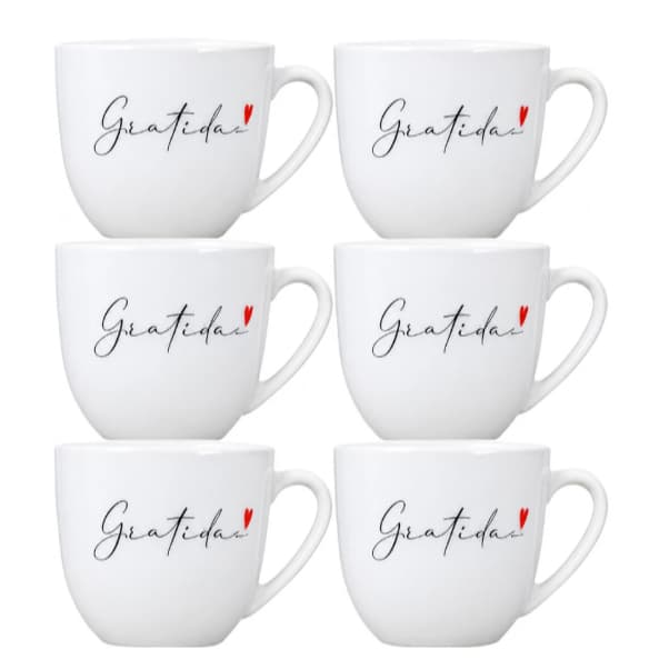 Kit 6 Xícaras para Café 170ml Porcelana Decorada Jogo de Xícaras Cantinho do Café