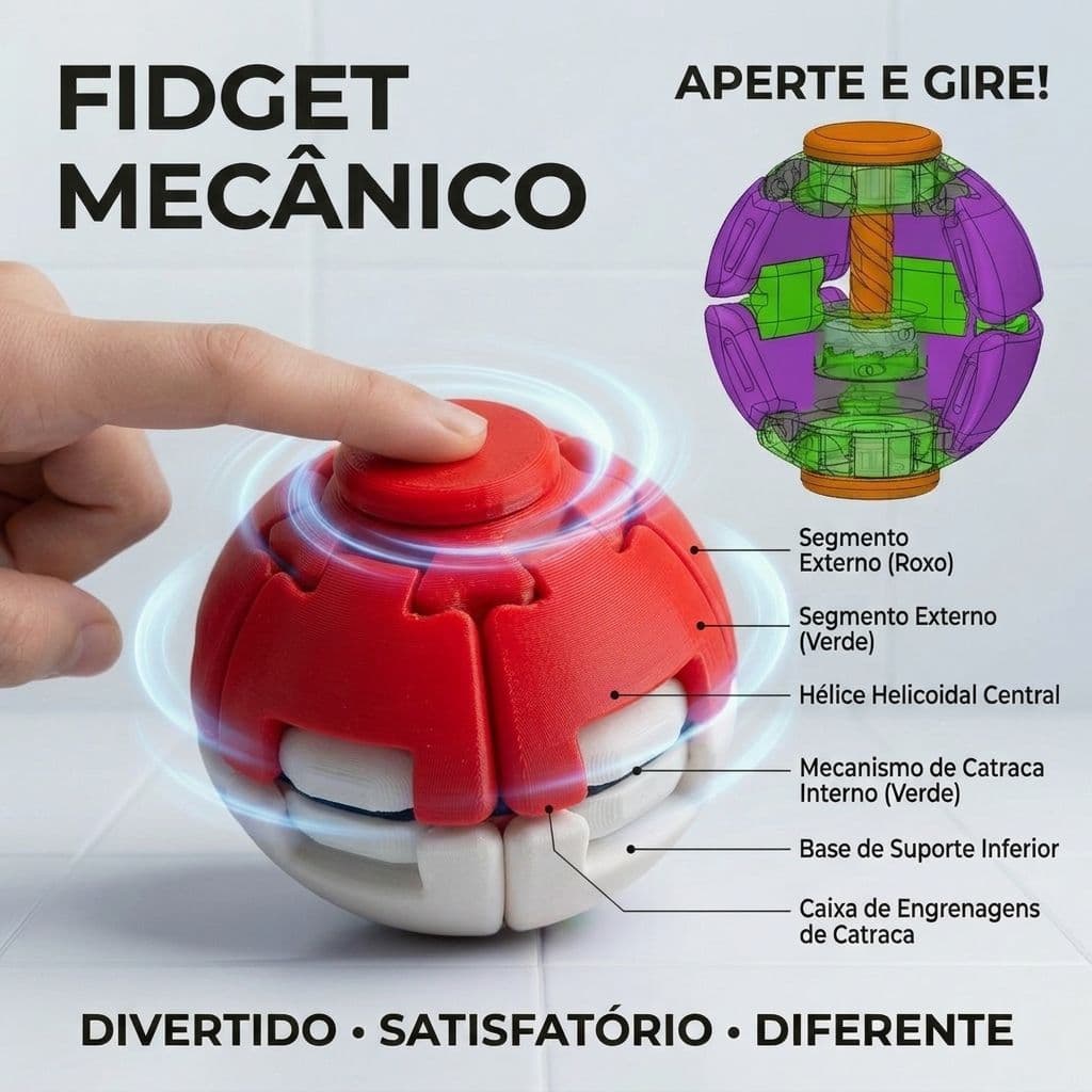 Bola Fidget Spinner Giratória Brinquedo Anti Estresse de Apertar e Girar
