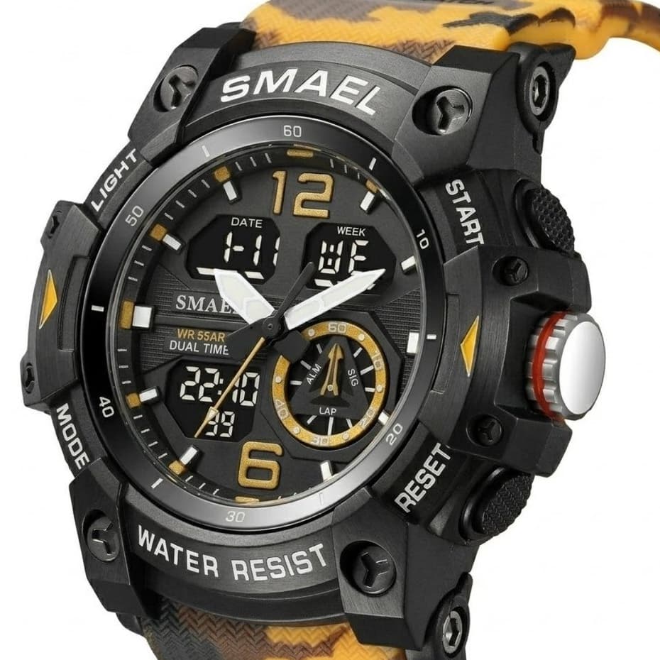 Relógio Masculino Smael AnaDigi 8007 Laranja Camuflado e Preto (Resistente à água 5ATM, Esportivo, Despertador)