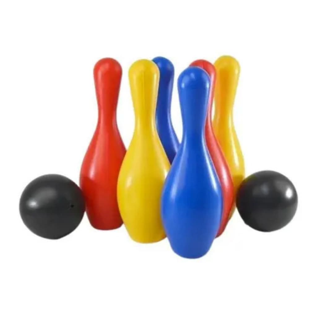 Jogo De Boliche Brinquedo Infantil C/ 6 Pinos 29cm 2 Bolas Colorido/ Liso Dia das Crianças