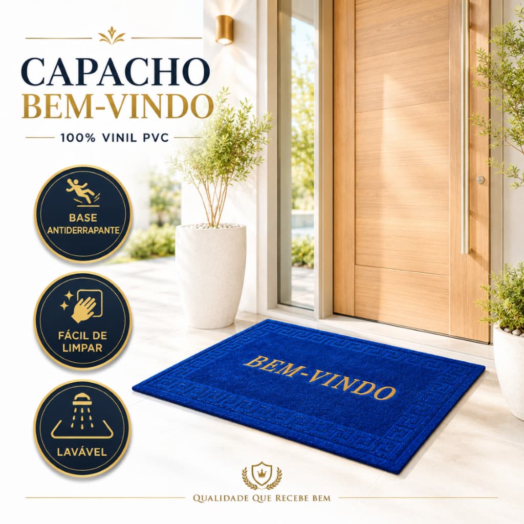 Tapete Capacho Entrada Bem Vindo Vinil 38x58 Antiderrapante Lavável Porta Casa Comércio