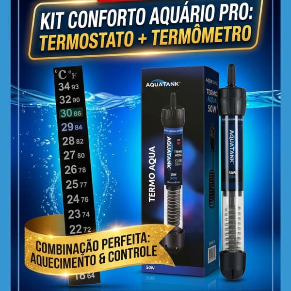 Kit Termostato Aquatank 25w 50w 100w 200w 300w Com Termometro Fita
