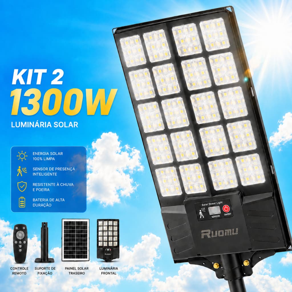 Kit 2 Solar Light with Sensor 1300W Outdoor Public Lighting