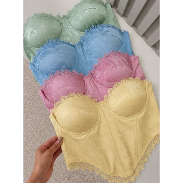 Corset Feminino Floral Tomara que Caia com Bojo Amarração Traseira Corselete Bordado Tendência Verão 2026