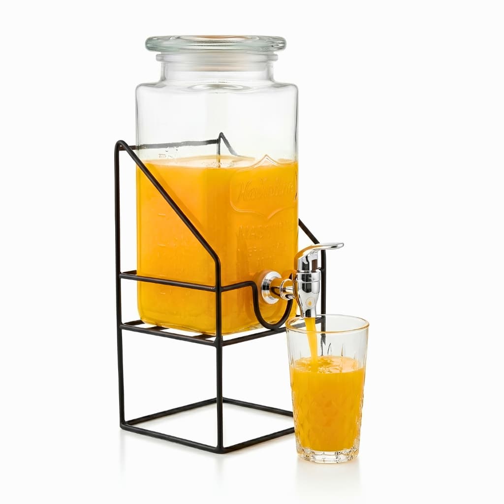 Dispenser Bebidas Vidro c/ Torneira + Suporte  - Suqueira, Elegante, Água, Drinks