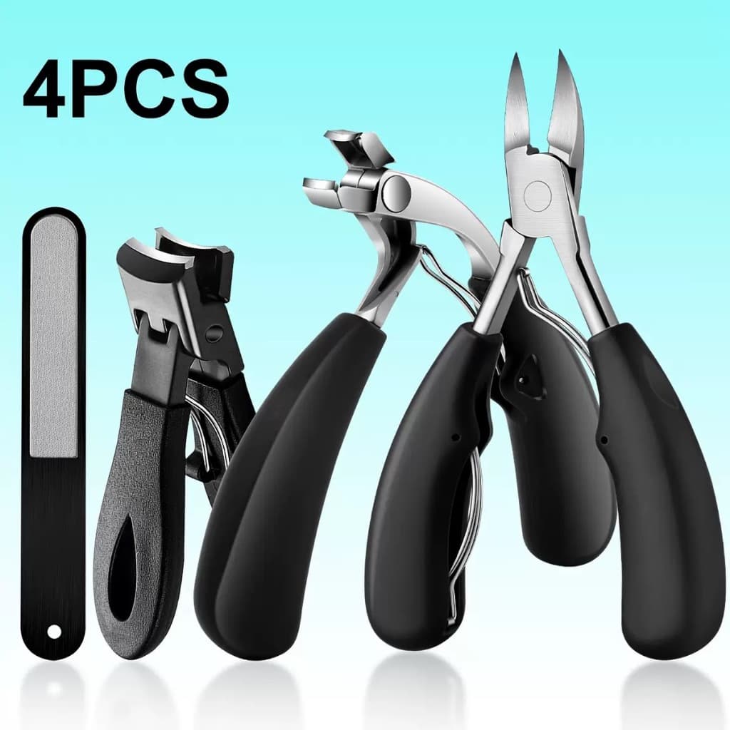 Conjunto Cortador de Unha do Pé de Aço Inoxidável 4 peças de Alta Resistência | Cabo Ergonômico, Qualidade Profissional