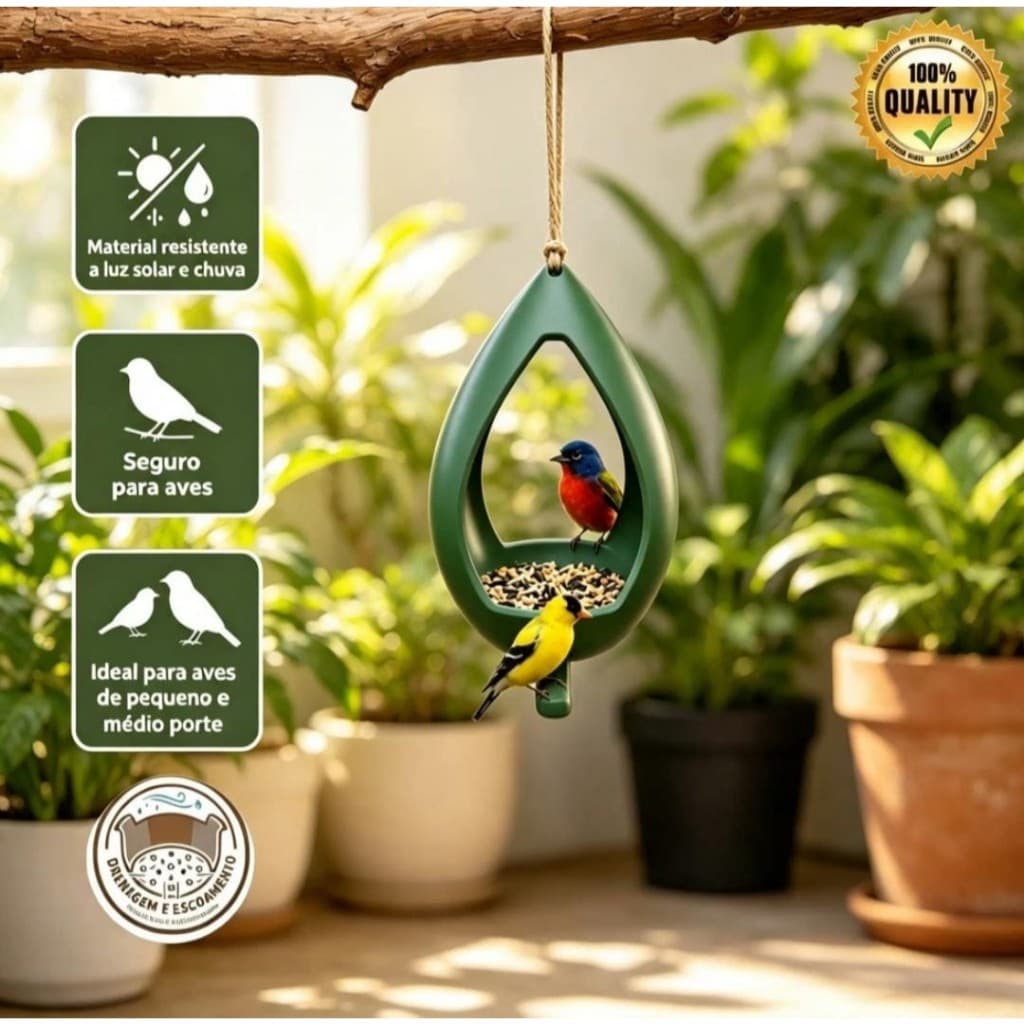 Comedouro Para Pássaros Suspenso Externo Cocho Aves Silvestres Estimação e Pets Com Poleiro