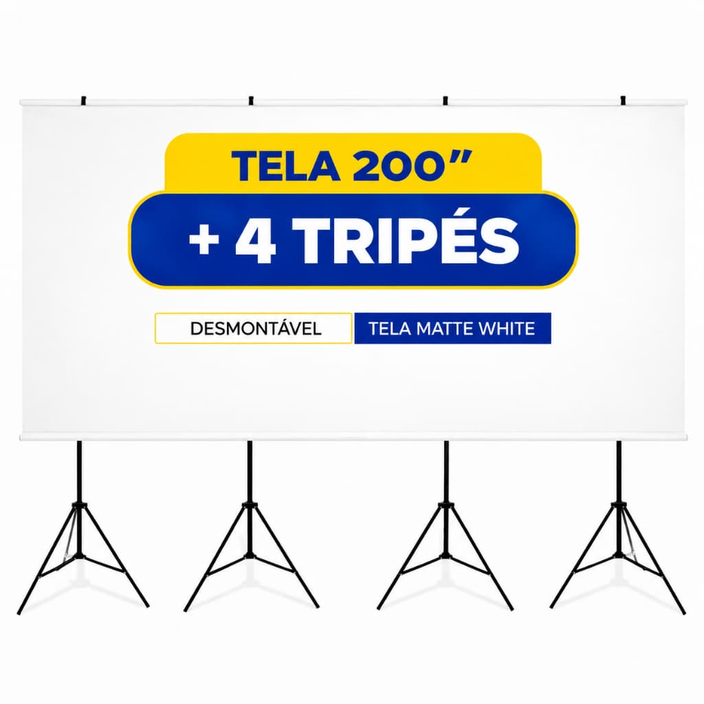 Tela Telão Projeção Projetor Datashow Gigante Desmontável + 4 Tripés Ultra HD 4k  Matte White