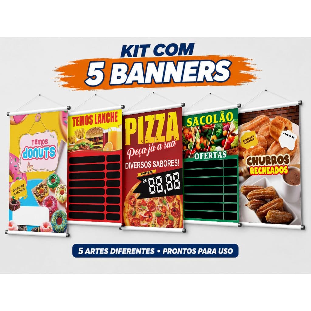 Kit com 5 Banners Comerciais – Artes Prontas para Impressão 05